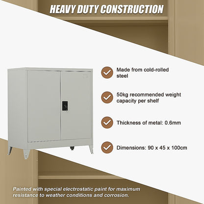 Two-Door Metal Short Cabinet Shelf Storage for Home Office with Legs - Grey - Cosy Abode