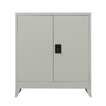 Two-Door Metal Short Cabinet Shelf Storage for Home Office with Legs - Grey - Cosy Abode