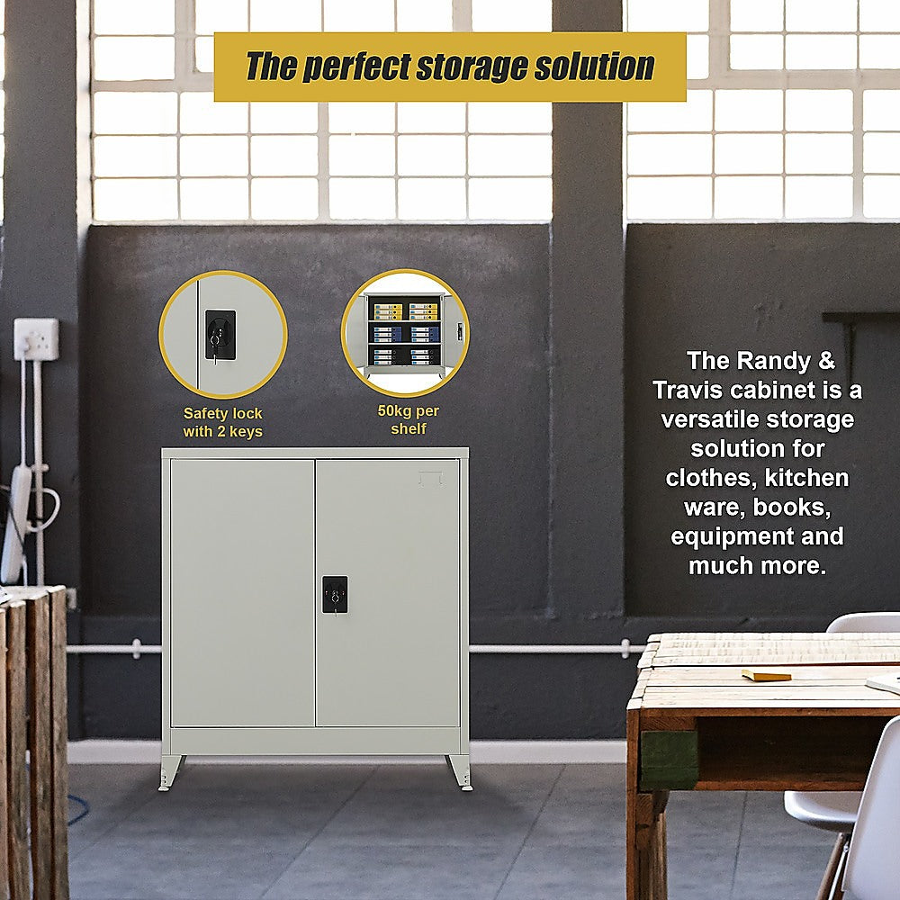 Two-Door Metal Short Cabinet Shelf Storage for Home Office with Legs - Grey - Cosy Abode