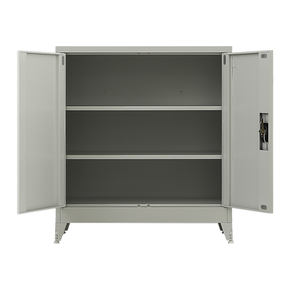 Two-Door Metal Short Cabinet Shelf Storage for Home Office with Legs - Grey - Cosy Abode
