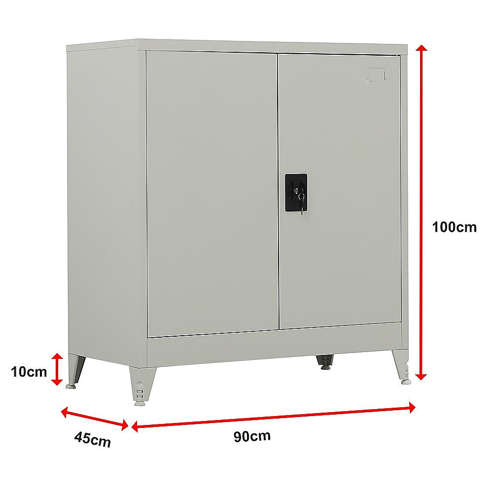 Two-Door Metal Short Cabinet Shelf Storage for Home Office with Legs - Grey - Cosy Abode