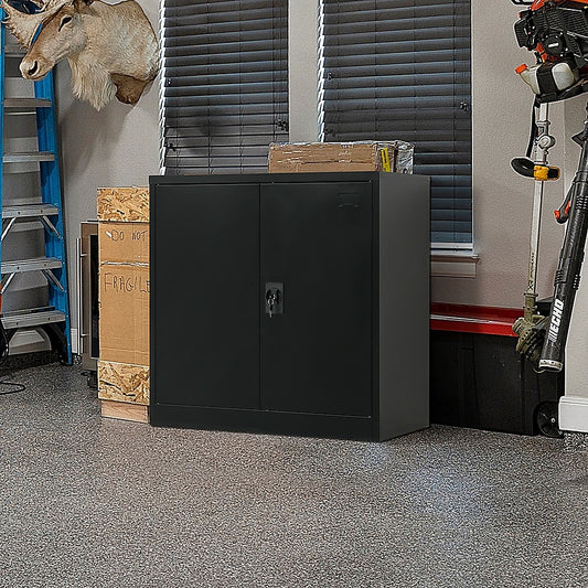 Two-Door Metal Short Cabinet Shelf Storage for Home Office Gym - Cosy Abode