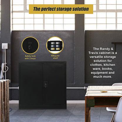 Two-Door Metal Short Cabinet Shelf Storage for Home Office Gym - Cosy Abode