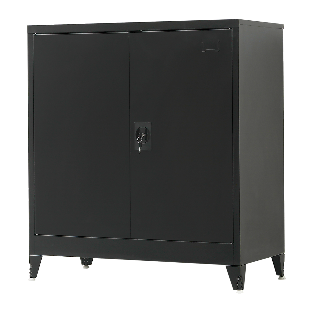 Two-Door Metal Short Cabinet Shelf Storage for Home Office with Legs - Black - Cosy Abode