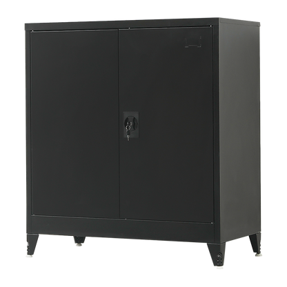 Two-Door Metal Short Cabinet Shelf Storage for Home Office with Legs - Black - Cosy Abode