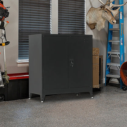 Two-Door Metal Short Cabinet Shelf Storage for Home Office with Legs - Black - Cosy Abode