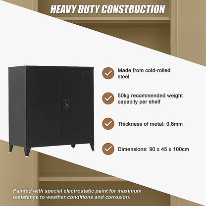 Two-Door Metal Short Cabinet Shelf Storage for Home Office with Legs - Black - Cosy Abode