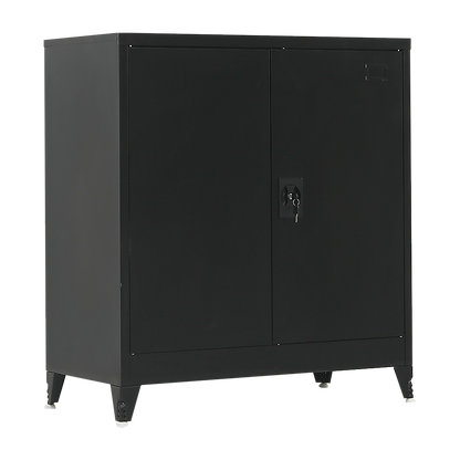Two-Door Metal Short Cabinet Shelf Storage for Home Office with Legs - Black - Cosy Abode