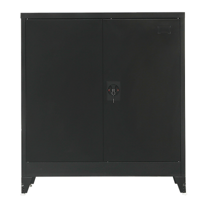 Two-Door Metal Short Cabinet Shelf Storage for Home Office with Legs - Black - Cosy Abode