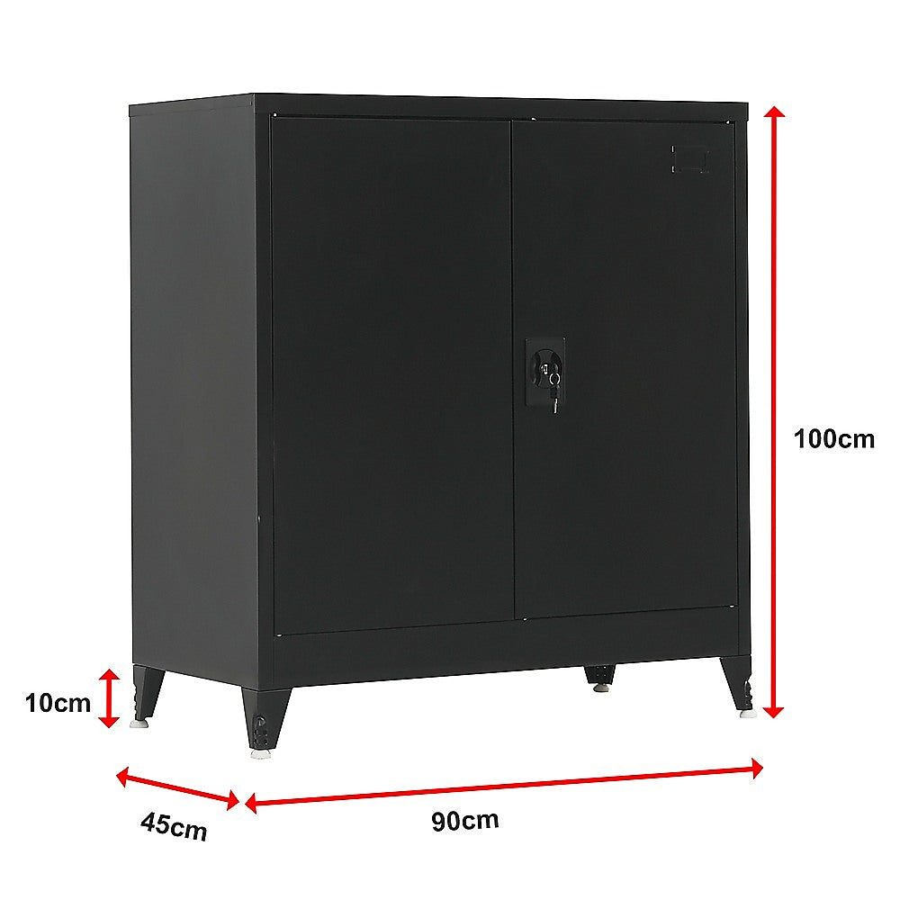 Two-Door Metal Short Cabinet Shelf Storage for Home Office with Legs - Black - Cosy Abode