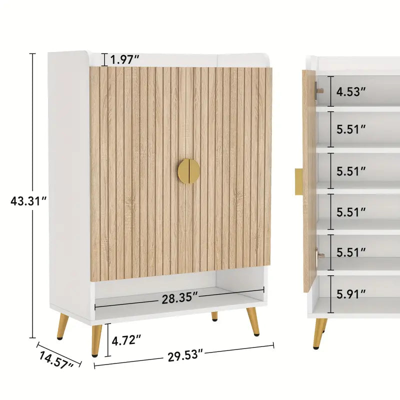 NNETMLT 7-Tier Shoe Storage Cabinet with Adjustable Shelves, Wood and Gold - Cosy Abode