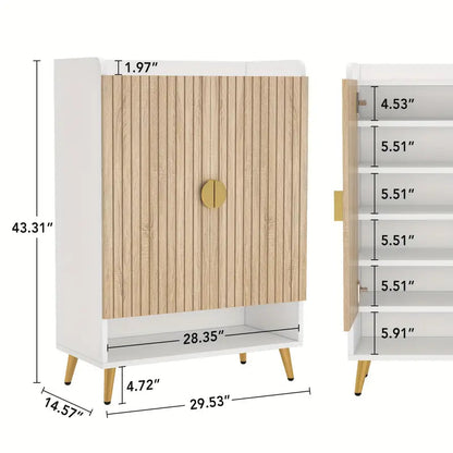 NNETMLT 7-Tier Shoe Storage Cabinet with Adjustable Shelves, Wood and Gold - Cosy Abode