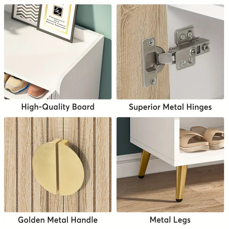 NNETMLT 7-Tier Shoe Storage Cabinet with Adjustable Shelves, Wood and Gold - Cosy Abode