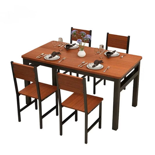 NNECN Wood & Steel Dining Set (Oak & Black) - Cosy Abode