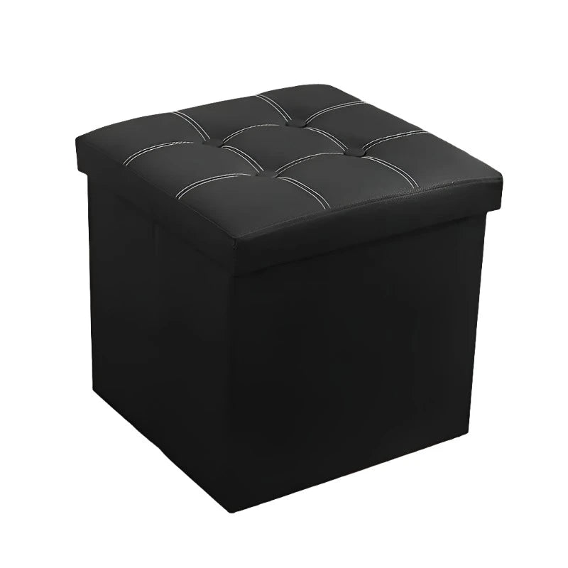 NNETM Faux Leather Storage Ottoman - Black, 55L - Cosy Abode