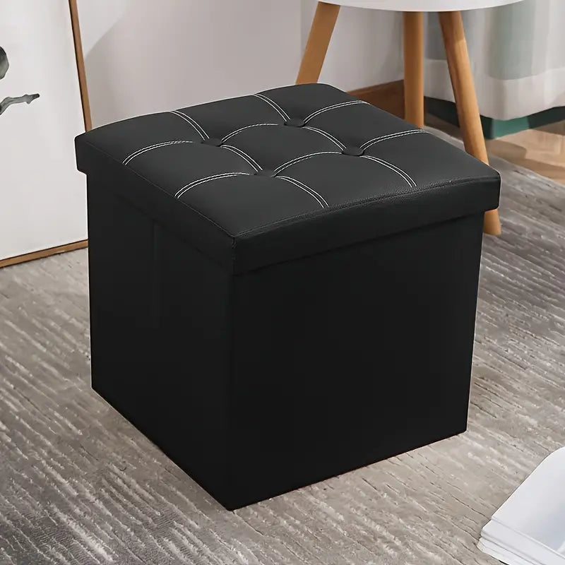 NNETM Faux Leather Storage Ottoman - Black, 55L - Cosy Abode