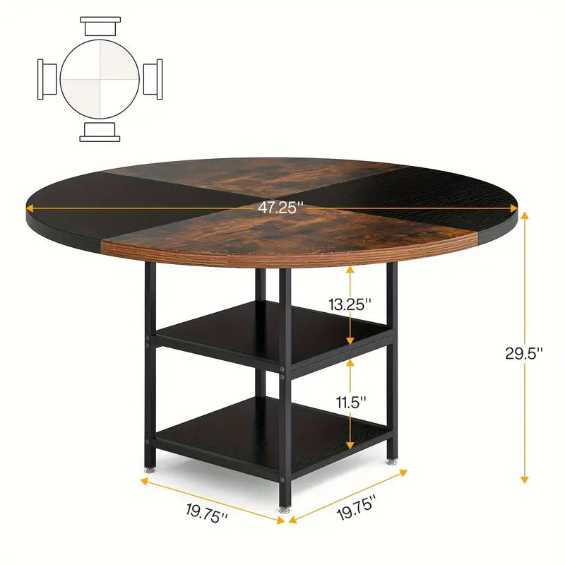 NNETMLT Round Breakfast Table with Shelves - Rustic Brown & Black - Cosy Abode