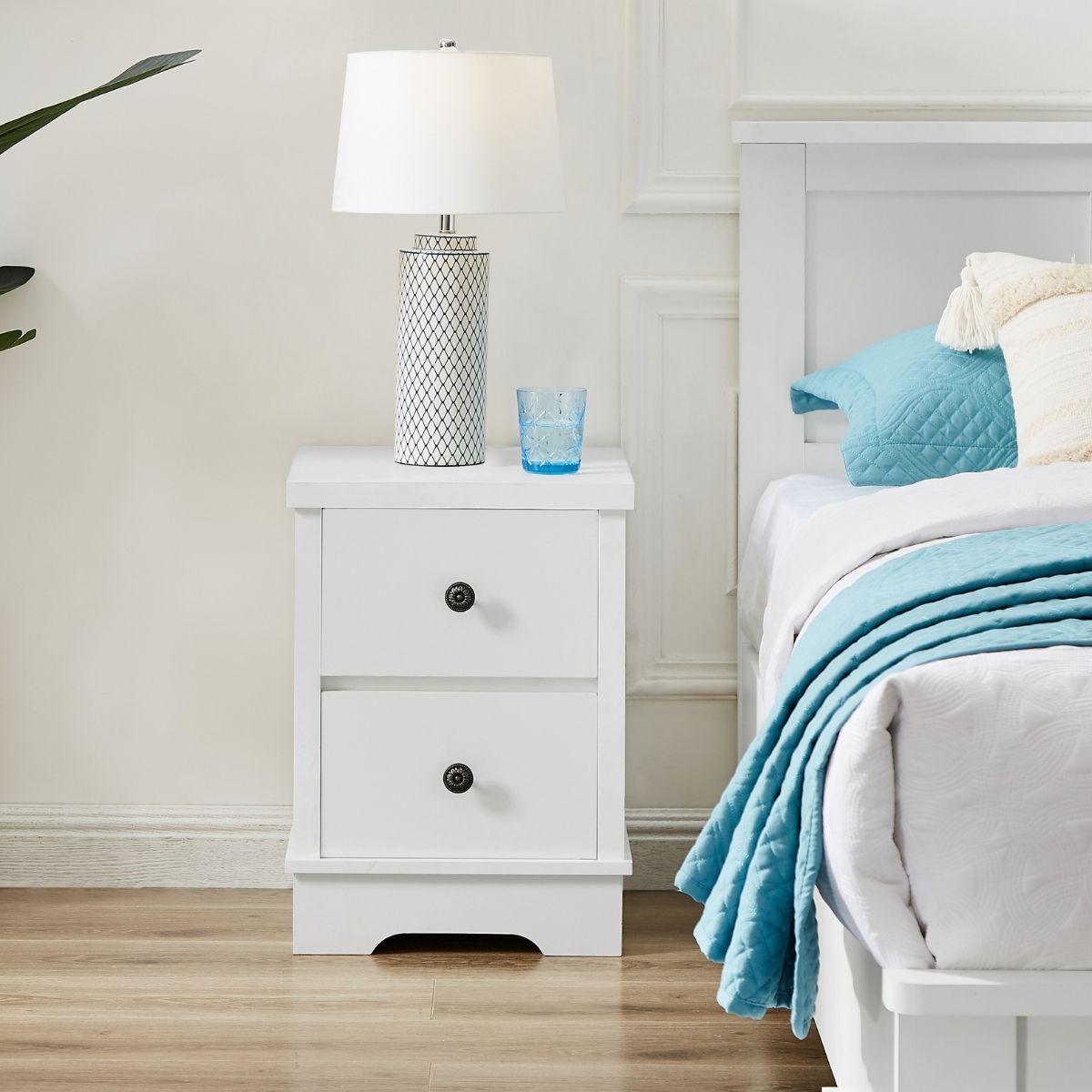 Margaux White Coastal Style Bedside Table - Cosy Abode