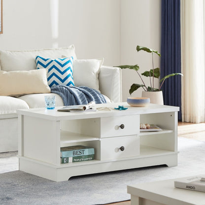 Margaux White Coastal Style Coffee Table with Drawers - Cosy Abode