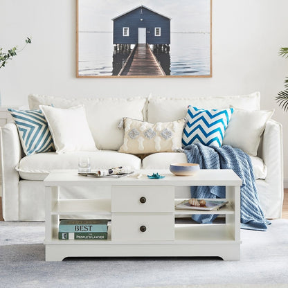 Margaux White Coastal Style Coffee Table with Drawers - Cosy Abode