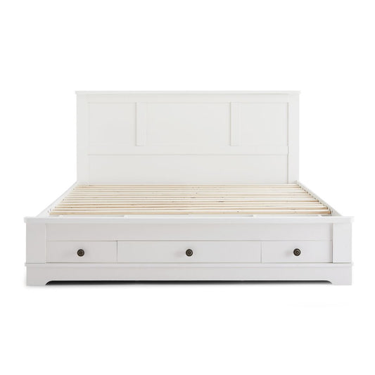 Margaux White Coastal Lifestyle Bedframe with Storage Drawers Double - Cosy Abode
