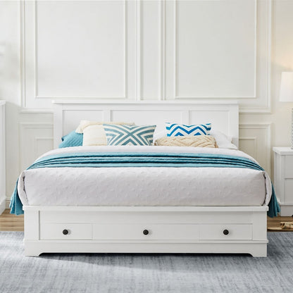 Margaux White Coastal Lifestyle Bedframe with Storage Drawers Double - Cosy Abode