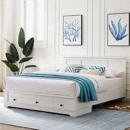 Margaux White Coastal Lifestyle Bedframe with Storage Drawers Double - Cosy Abode