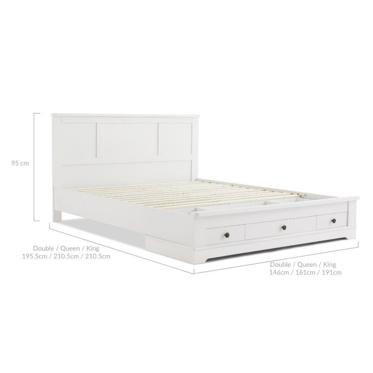 Margaux White Coastal Lifestyle Bedframe with Storage Drawers Double - Cosy Abode