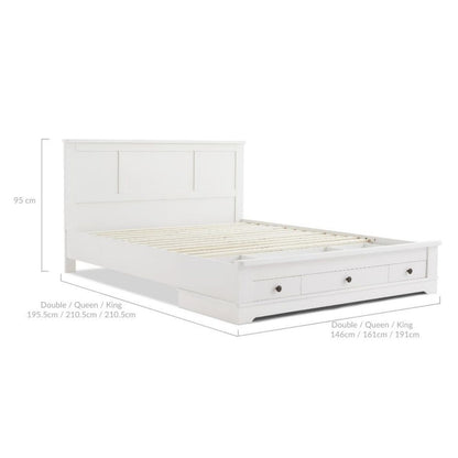 Margaux White Coastal Lifestyle Bedframe with Storage Drawers Double - Cosy Abode