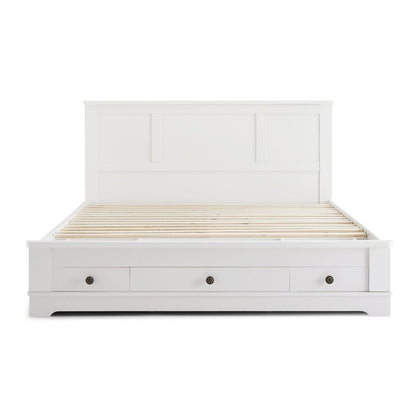 Margaux White Coastal Lifestyle Bedframe with Storage Drawers Queen - Cosy Abode