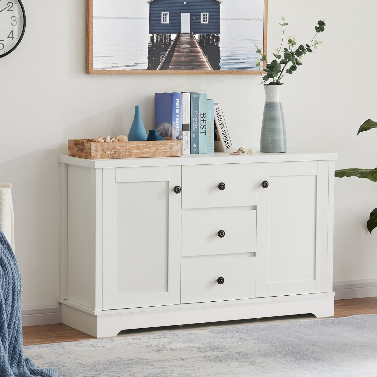 Margaux White Coastal Style Sideboard Buffet Unit - Cosy Abode
