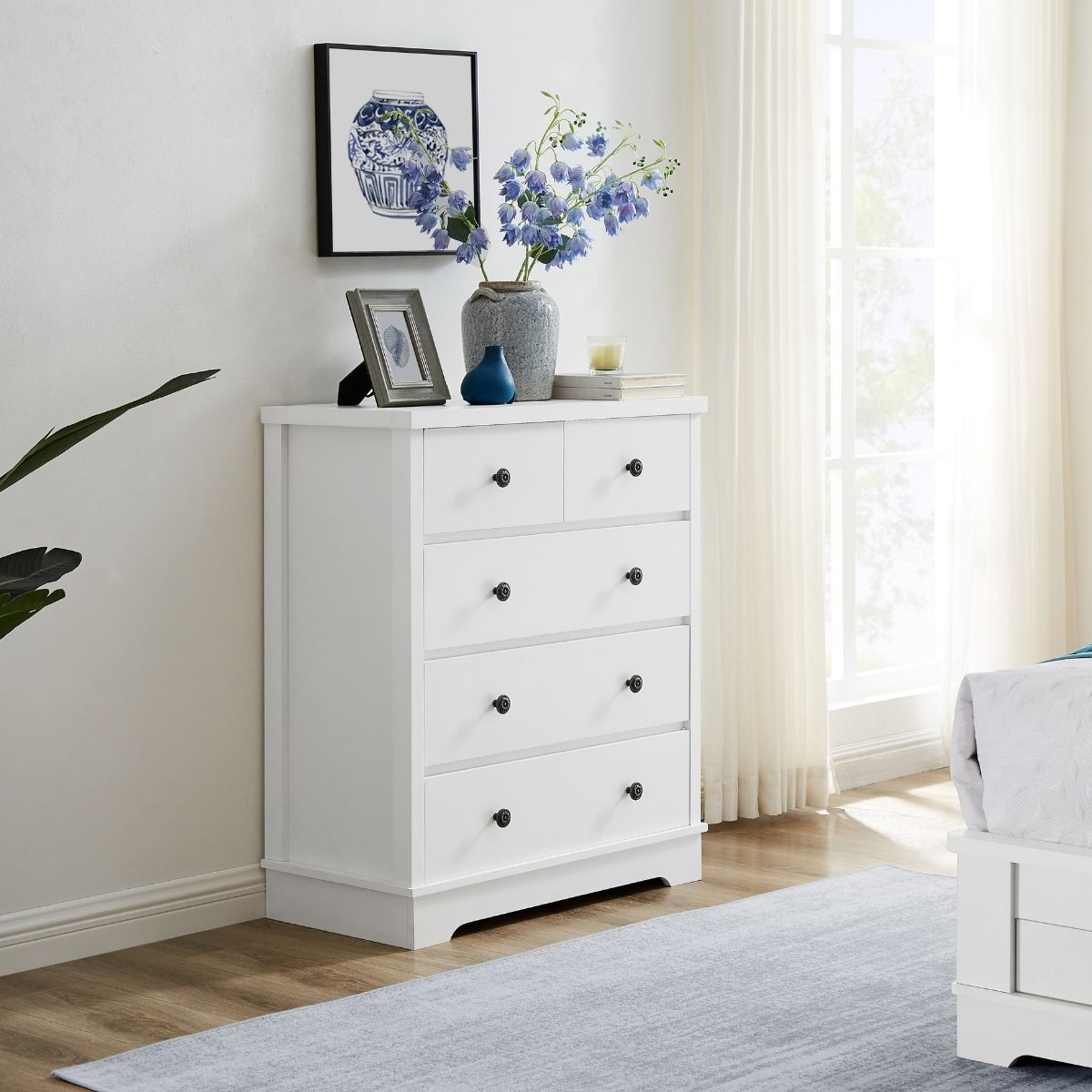 Margaux White Coastal Style Chest of Drawers Tallboy - Cosy Abode
