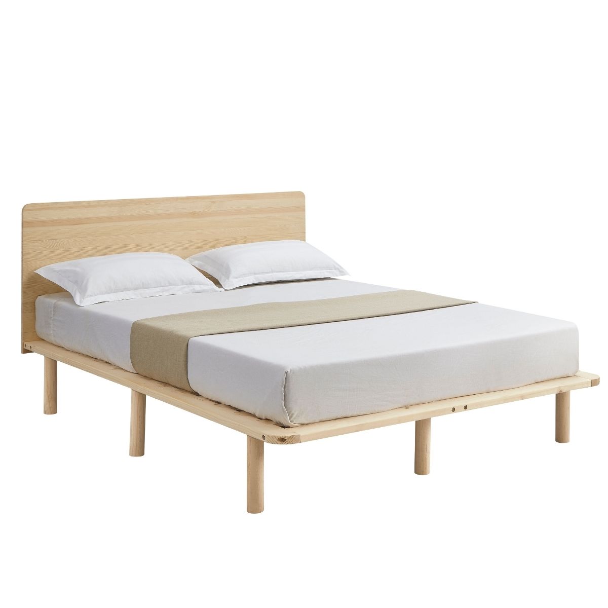 Natural Solid Wood Bed Frame Bed Base with Headboard King Single - Cosy Abode