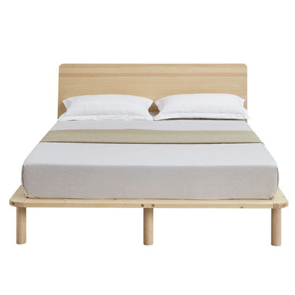 Natural Solid Wood Bed Frame Bed Base with Headboard Double - Cosy Abode
