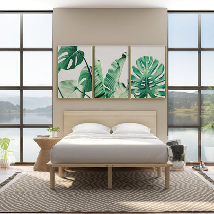 Natural Solid Wood Bed Frame Bed Base with Headboard Double - Cosy Abode