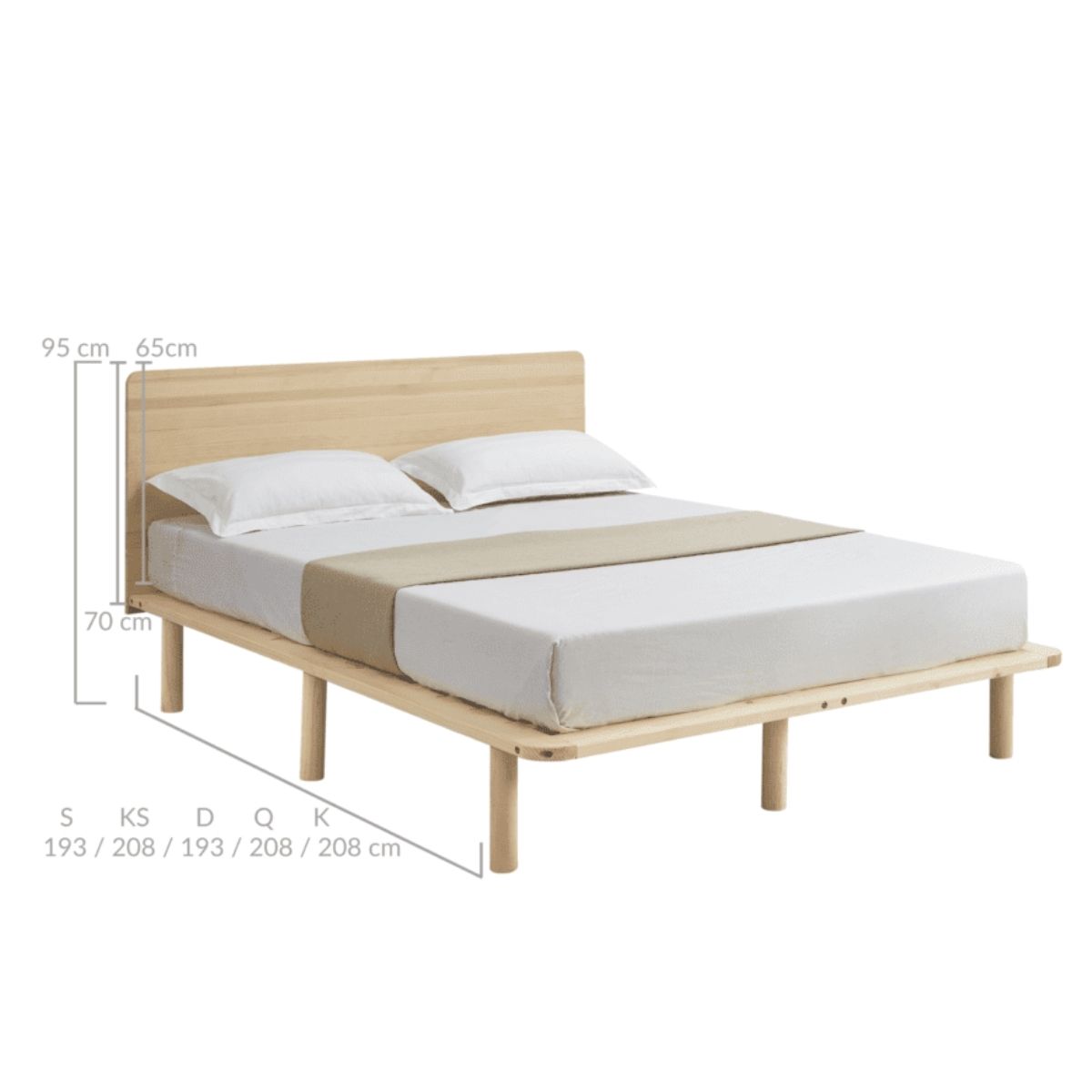 Natural Solid Wood Bed Frame Bed Base with Headboard King - Cosy Abode