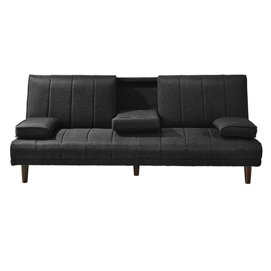 Fabric Sofa Bed with Cup Holder 3 Seater Lounge Couch - Charcoal - Cosy Abode