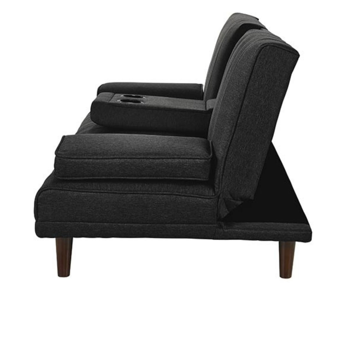 Fabric Sofa Bed with Cup Holder 3 Seater Lounge Couch - Charcoal - Cosy Abode