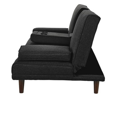 Fabric Sofa Bed with Cup Holder 3 Seater Lounge Couch - Charcoal - Cosy Abode
