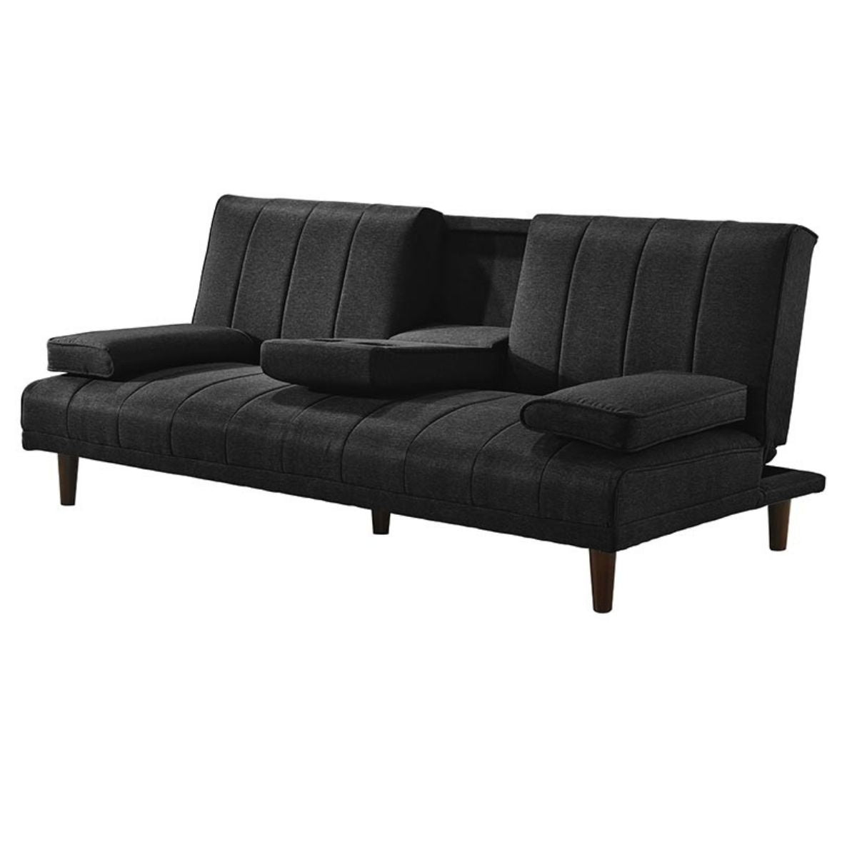 Fabric Sofa Bed with Cup Holder 3 Seater Lounge Couch - Charcoal - Cosy Abode