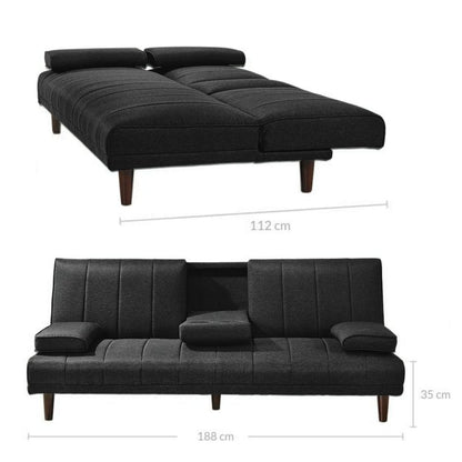 Fabric Sofa Bed with Cup Holder 3 Seater Lounge Couch - Charcoal - Cosy Abode
