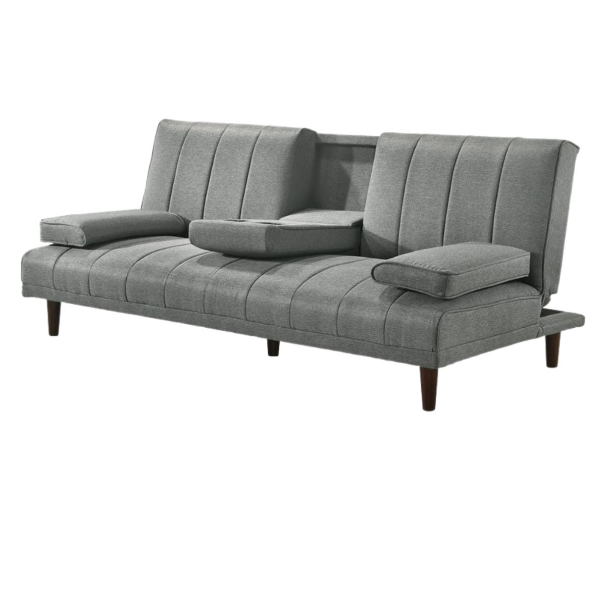 Fabric Sofa Bed with Cup Holder 3 Seater Lounge Couch - Light Grey - Cosy Abode