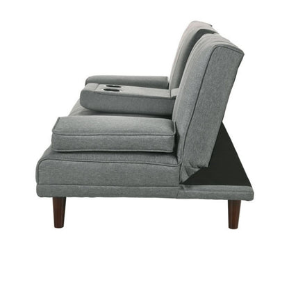 Fabric Sofa Bed with Cup Holder 3 Seater Lounge Couch - Light Grey - Cosy Abode