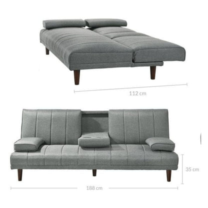 Fabric Sofa Bed with Cup Holder 3 Seater Lounge Couch - Light Grey - Cosy Abode