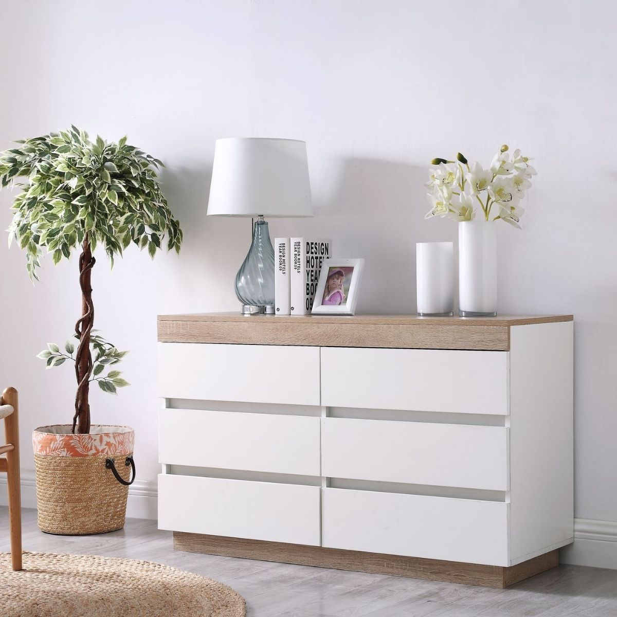 Ashley Coastal White Wooden Chest of 6 Drawers - Cosy Abode