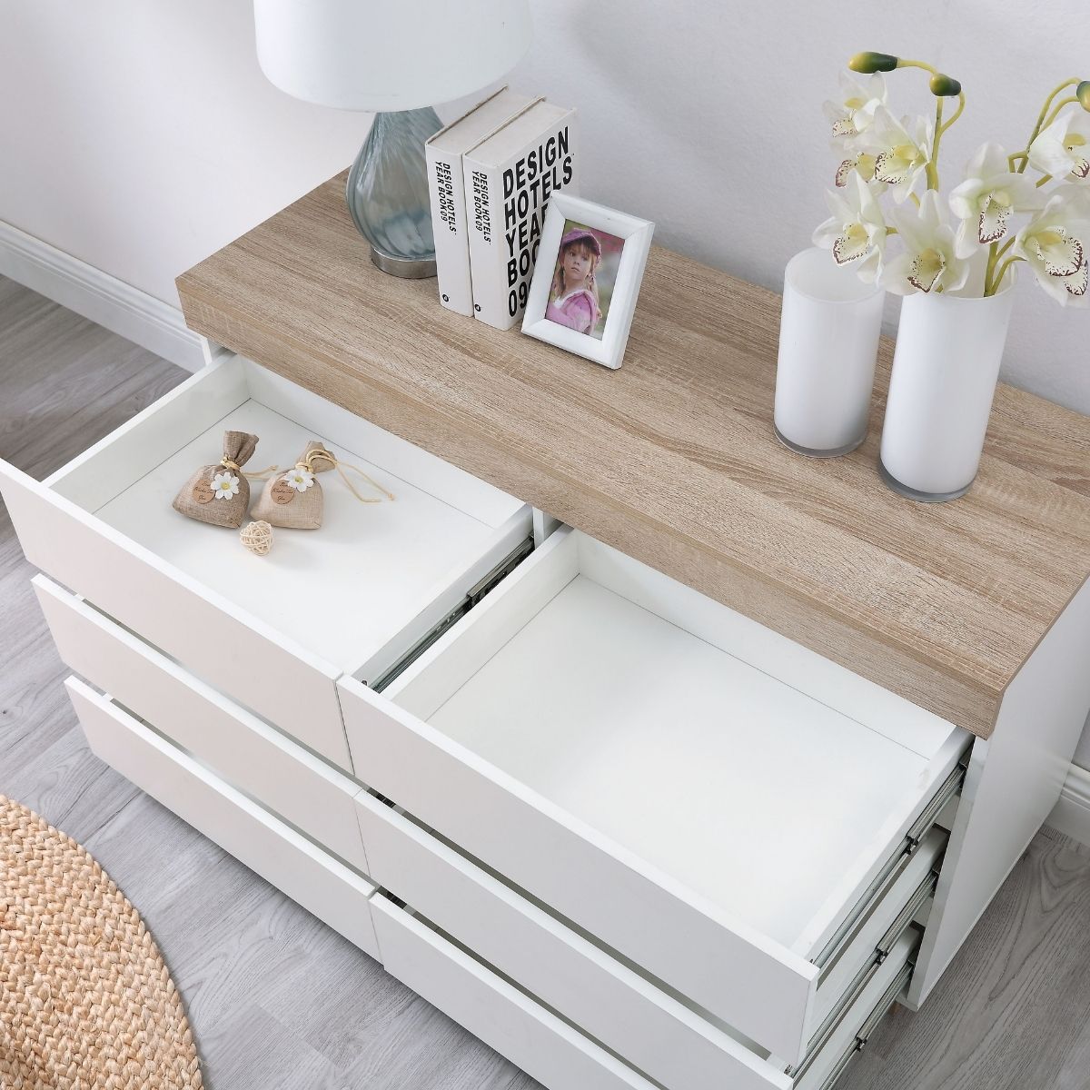 Ashley Coastal White Wooden Chest of 6 Drawers - Cosy Abode