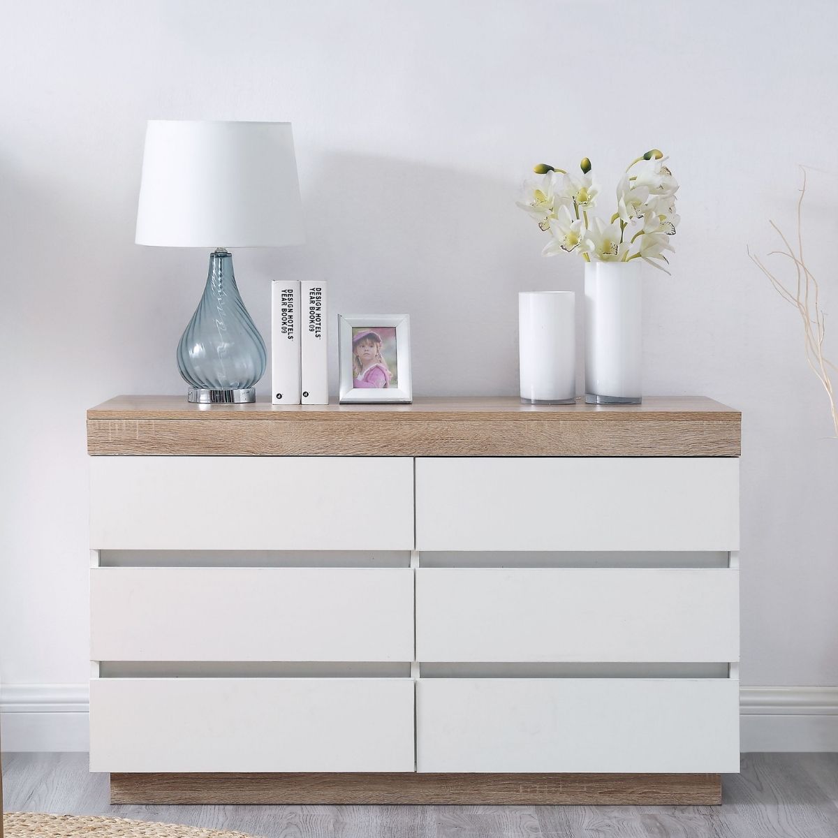 Ashley Coastal White Wooden Chest of 6 Drawers - Cosy Abode