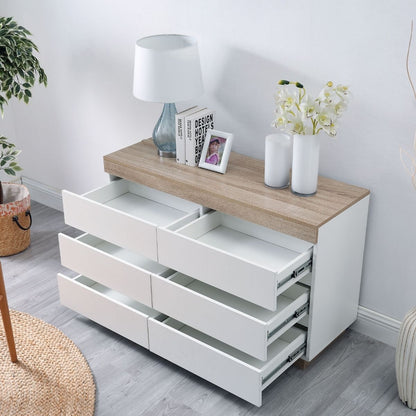 Ashley Coastal White Wooden Chest of 6 Drawers - Cosy Abode