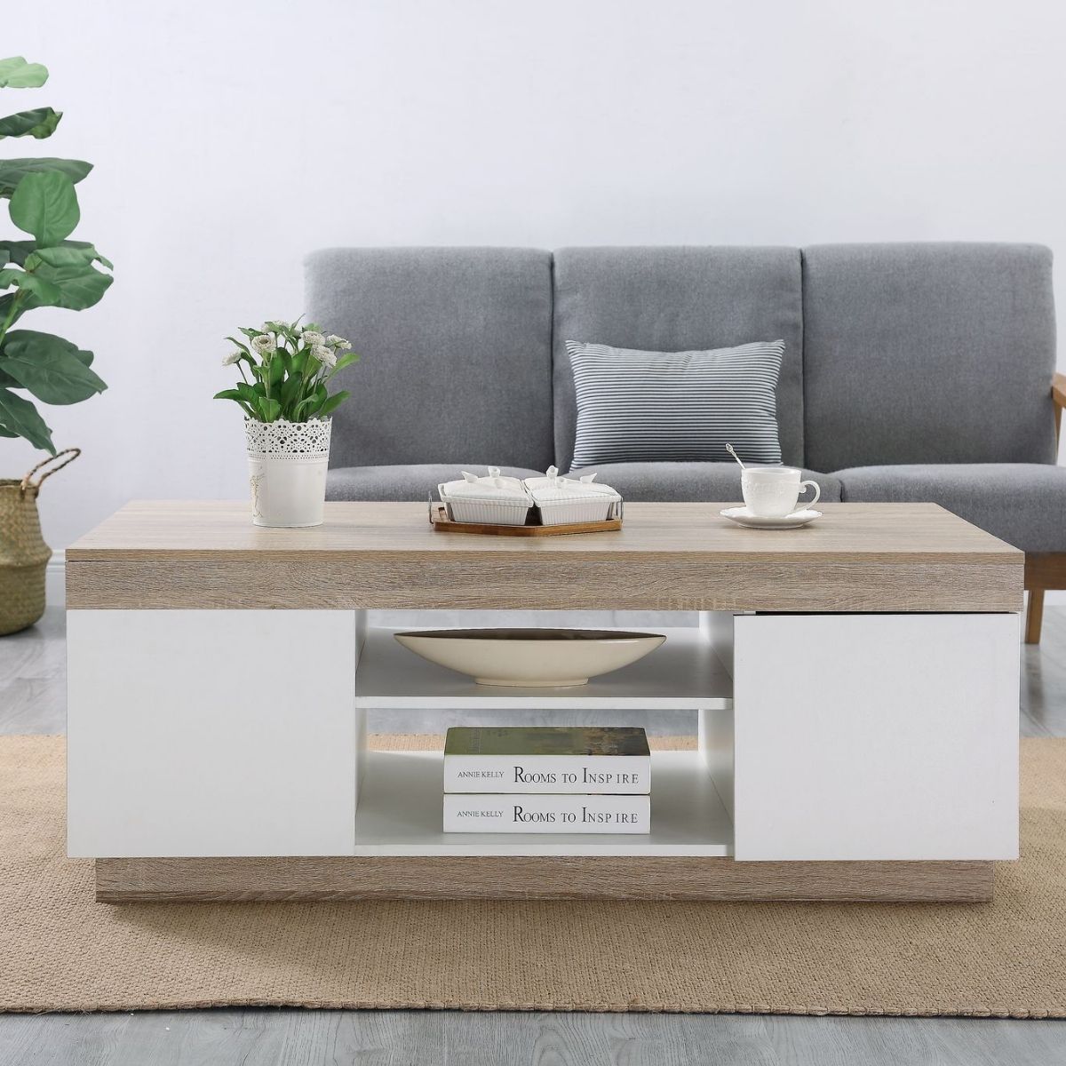 Ashley Coastal White Wooden Coffee Table Oak and White - Cosy Abode
