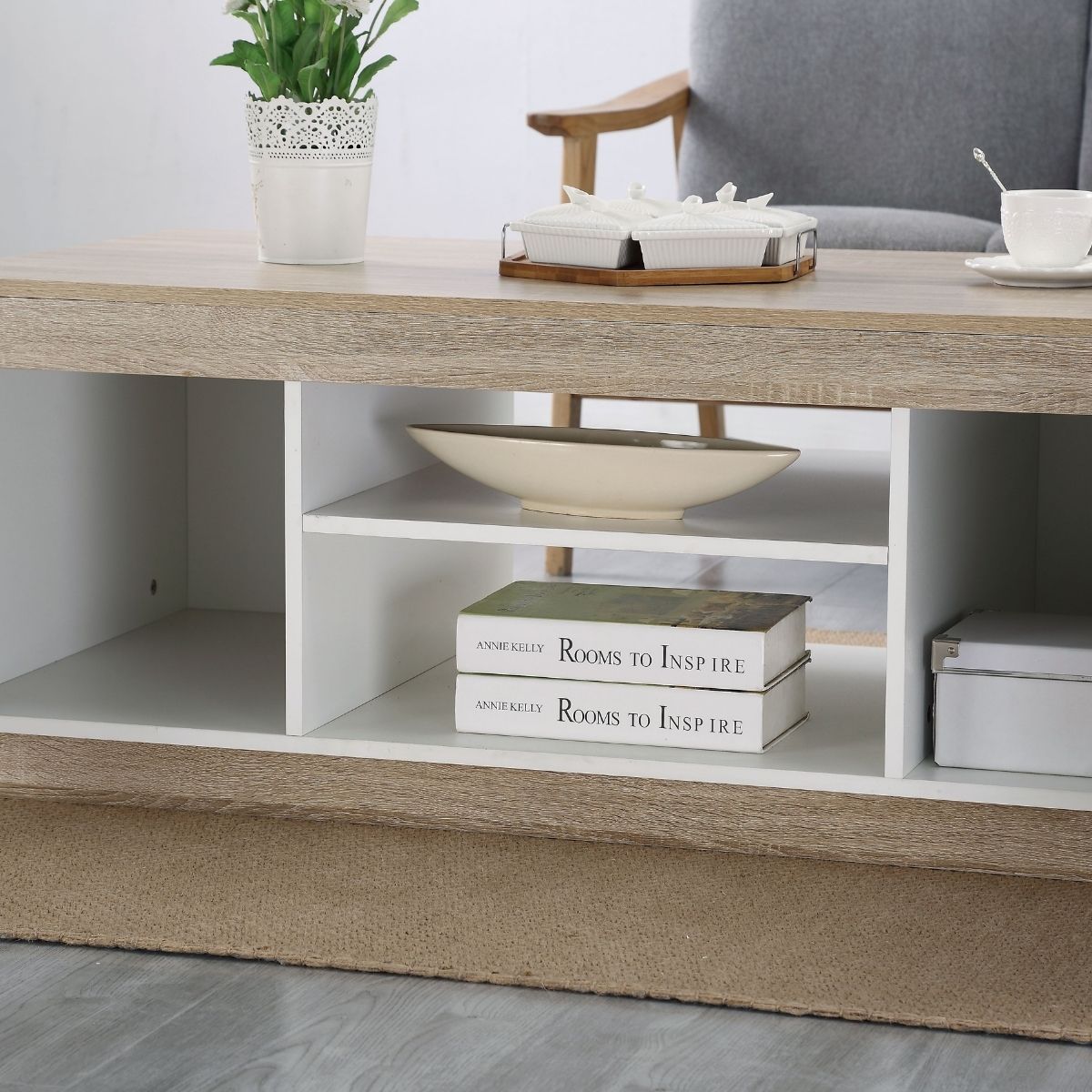 Ashley Coastal White Wooden Coffee Table Oak and White - Cosy Abode